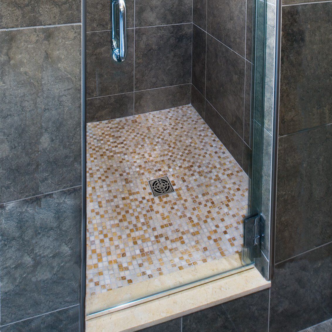 Mosaic tile shower floor and wall installation