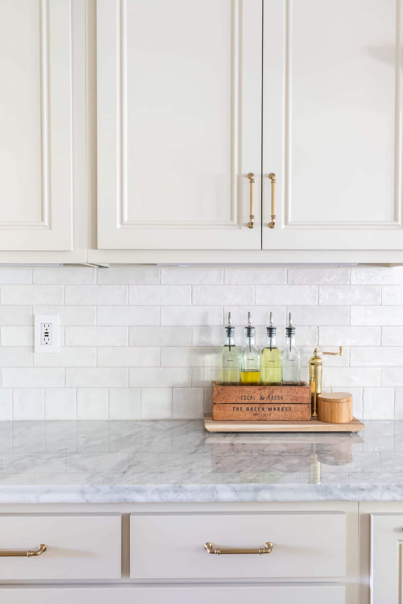 Cleanly installed ceramic kitchen backsplash tile with aligned grout lines